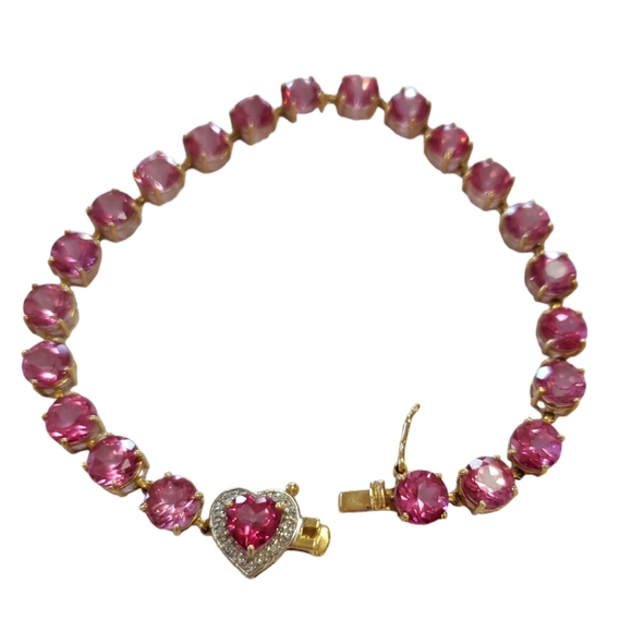 Jewelry - 14K Gold Pink Topaz and Diamond Tennis Bracelet